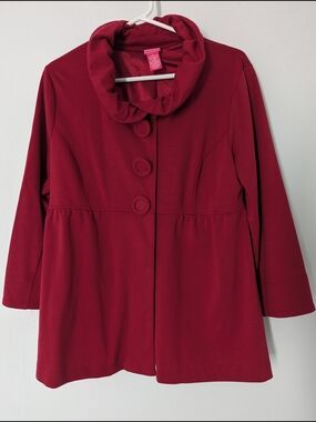 Du Jour Deep Red Funnel Collar Pea Coat